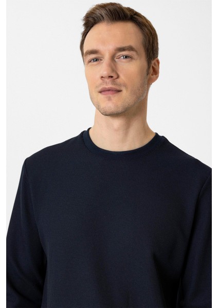 Lacivert Regular Armürlü Bisiklet Yaka Triko modelleri