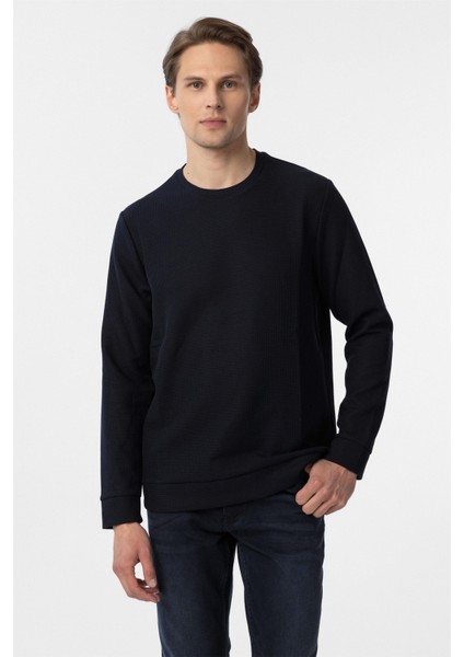 Lacivert Regular Armürlü Bisiklet Yaka Triko