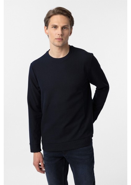 Lacivert Regular Armürlü Bisiklet Yaka Triko modelleri