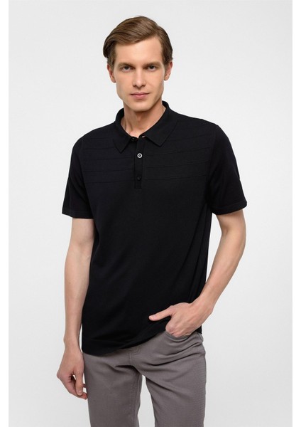 Siyah Regular Düz Polo Yaka Triko Tişört fiyatları