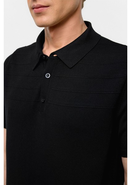 Siyah Regular Düz Polo Yaka Triko Tişört fırsatları