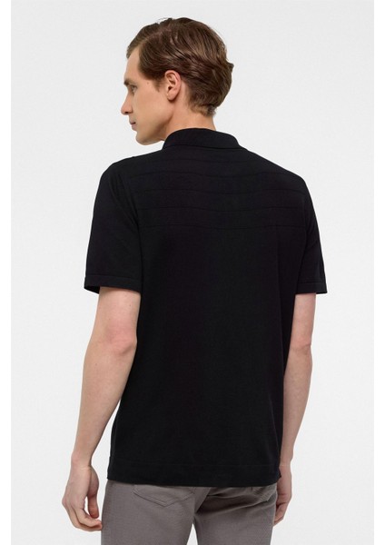 Siyah Regular Düz Polo Yaka Triko Tişört indirimleri