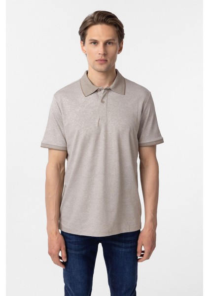Ekru Regular Baskılı Polo Yaka Tişört