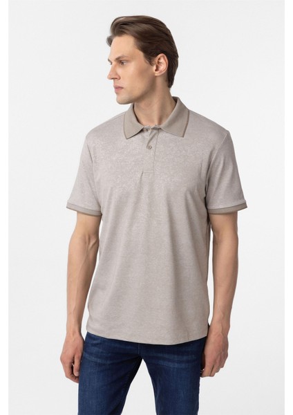 Ekru Regular Baskılı Polo Yaka Tişört
