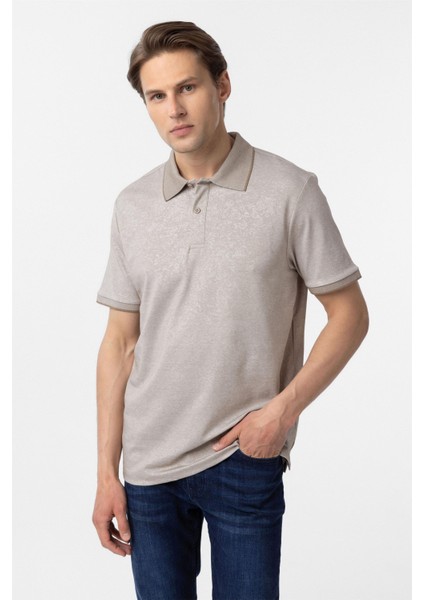 Ekru Regular Baskılı Polo Yaka Tişört