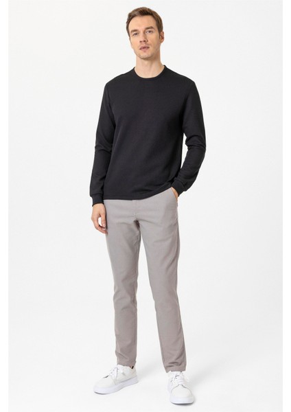 Siyah Slim Fit Armürlü Bisiklet Yaka Sweatshirt indirimleri