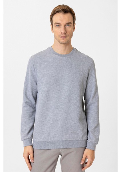 Gri Regular Armürlü Bisiklet Yaka Triko