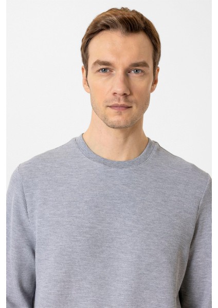 Gri Regular Armürlü Bisiklet Yaka Triko modelleri