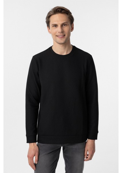 Siyah Regular Armürlü Bisiklet Yaka Triko