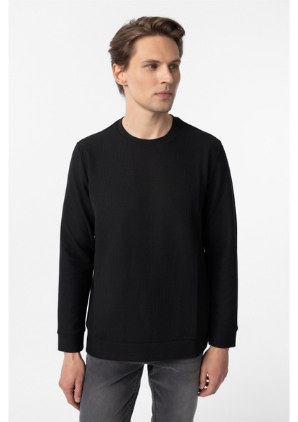 Siyah Regular Armürlü Bisiklet Yaka Triko modelleri