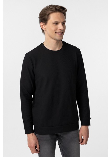 Siyah Regular Armürlü Bisiklet Yaka Triko fırsatları