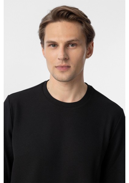 Siyah Regular Armürlü Bisiklet Yaka Triko indirimleri