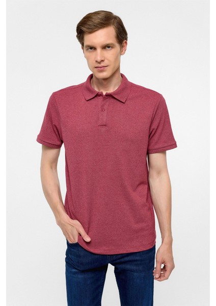 Koyu Bordo Regular Armürlü Polo Yaka Tişört