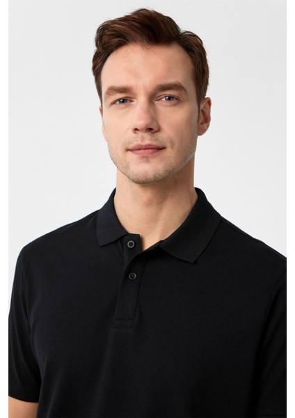 Siyah Regular Armürlü Polo Yaka Tişört