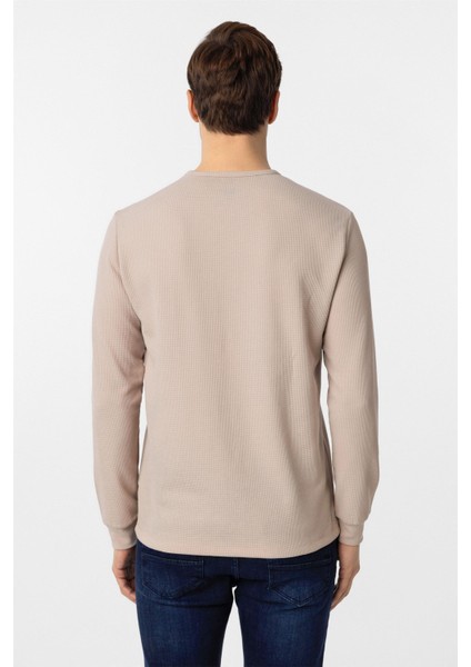 Ekru Slim Fit Armürlü Bisiklet Yaka Sweatshirt fırsatları