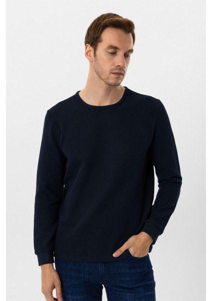 Lacivert Slim Fit Armürlü Bisiklet Yaka Triko Kazak fiyatları