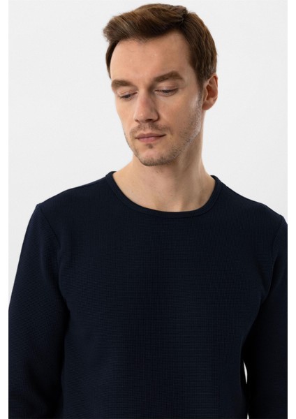 Lacivert Slim Fit Armürlü Bisiklet Yaka Triko Kazak fırsatları