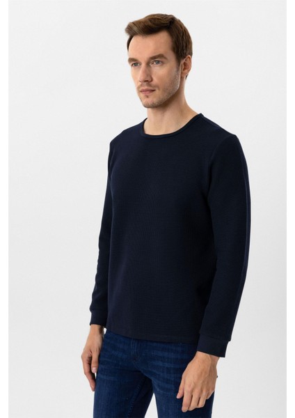 Lacivert Slim Fit Armürlü Bisiklet Yaka Triko Kazak indirimleri