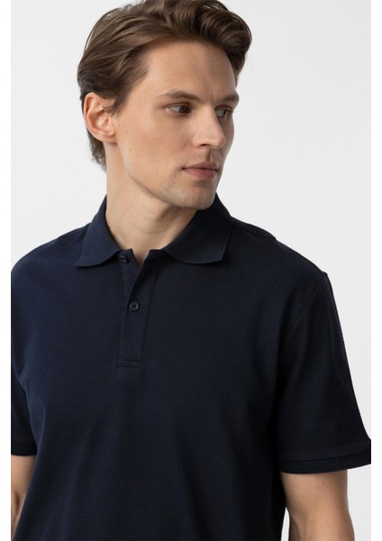 Lacivert Regular Armürlü Polo Yaka Tişört