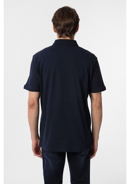 Lacivert Regular Armürlü Polo Yaka Tişört