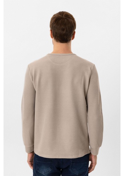 Bej Slim Fit Armürlü Bisiklet Yaka Triko Kazak indirimleri