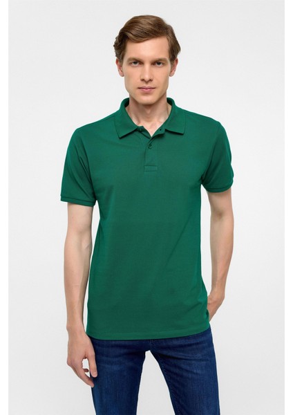 Koyu Yeşil Slim Fit Armürlü Polo Yaka Tişört
