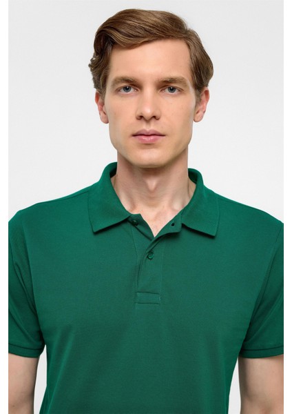 Koyu Yeşil Slim Fit Armürlü Polo Yaka Tişört modelleri