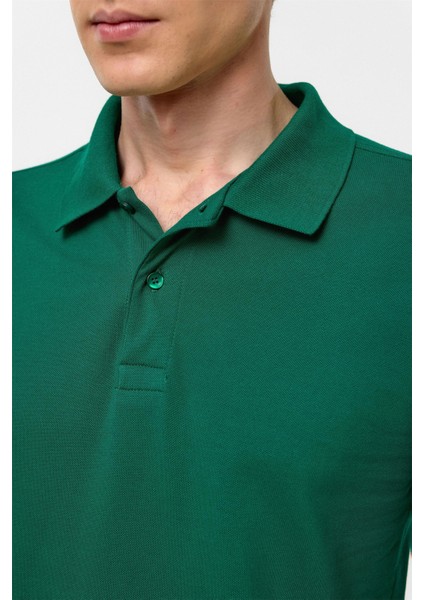 Koyu Yeşil Slim Fit Armürlü Polo Yaka Tişört fırsatları