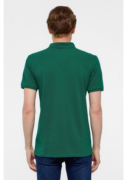 Koyu Yeşil Slim Fit Armürlü Polo Yaka Tişört indirimleri