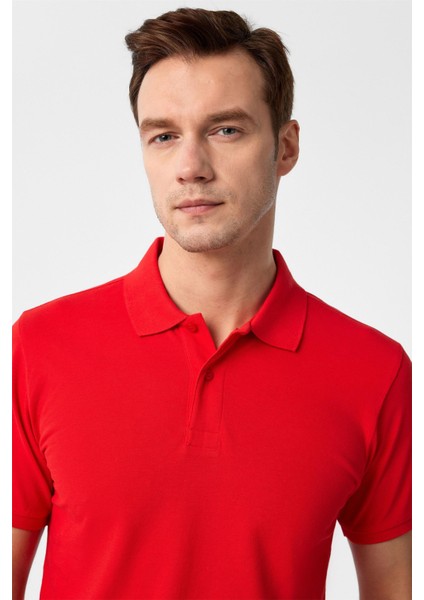 Kırmızı Slim Fit Armürlü Polo Yaka Tişört fiyatları