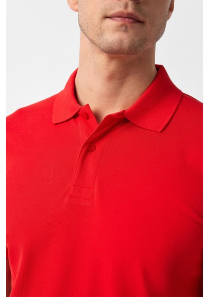 Kırmızı Slim Fit Armürlü Polo Yaka Tişört modelleri