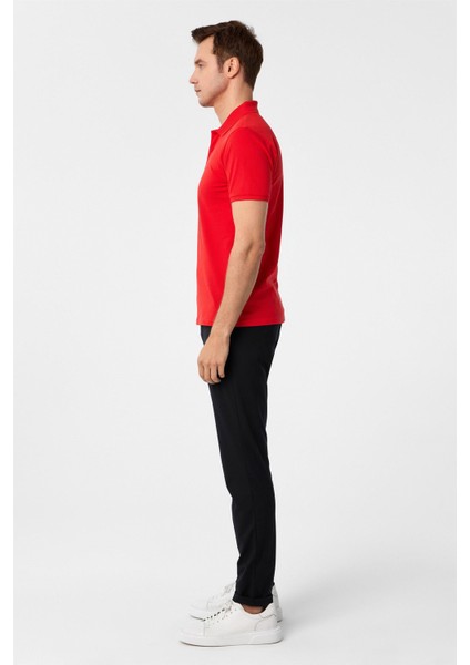 Kırmızı Slim Fit Armürlü Polo Yaka Tişört fırsatları