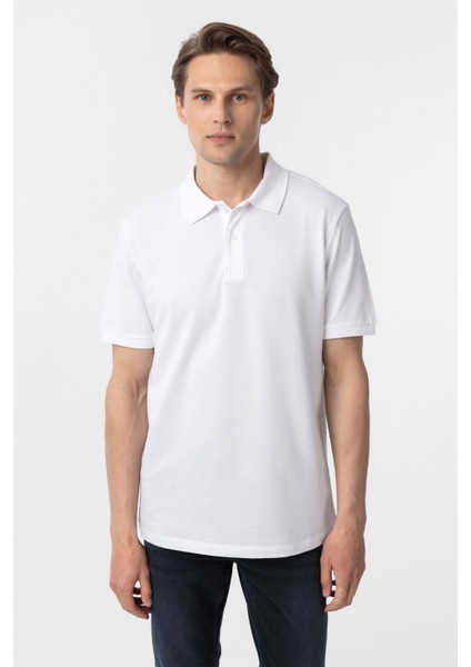 Beyaz Regular Düz Polo Yaka Tişört