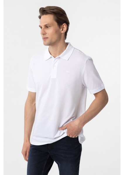 Beyaz Regular Düz Polo Yaka Tişört