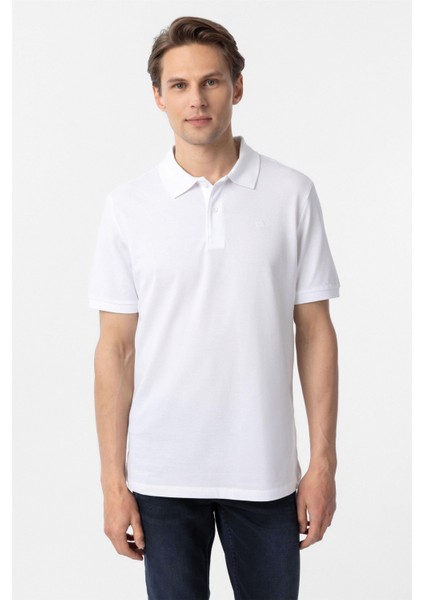 Beyaz Regular Düz Polo Yaka Tişört