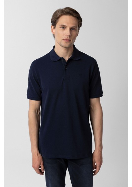 Lacivert Regular Düz Polo Yaka Tişört
