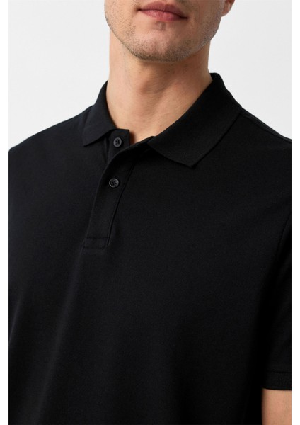 Siyah Regular Armürlü Polo Yaka Tişört