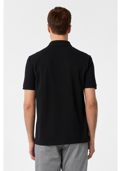 Siyah Regular Armürlü Polo Yaka Tişört