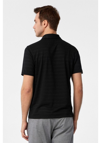 Siyah Slim Fitilli Polo Yaka Tişört