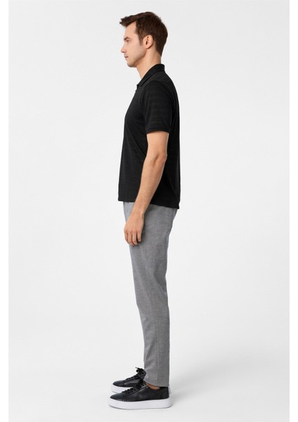 Siyah Slim Fitilli Polo Yaka Tişört