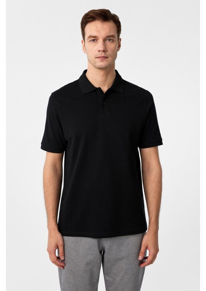 Siyah Regular Düz Polo Yaka Tişört