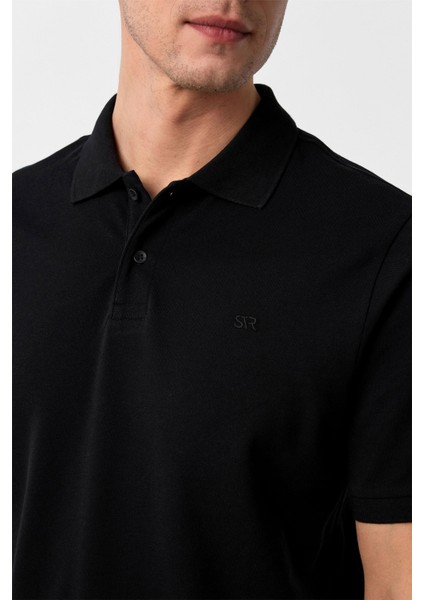Siyah Regular Düz Polo Yaka Tişört