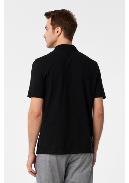 Siyah Regular Düz Polo Yaka Tişört