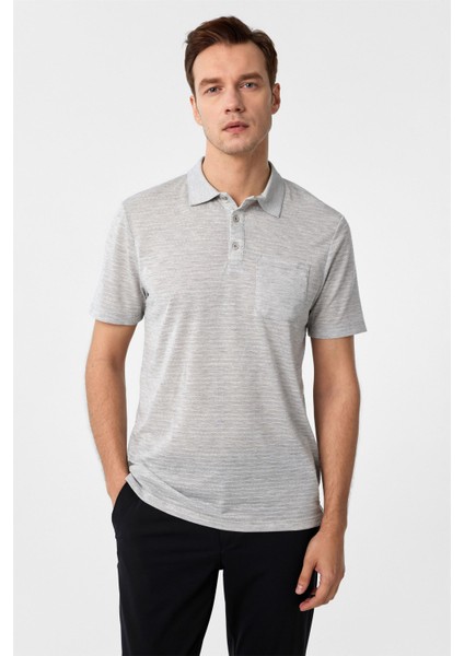 Gri Regular Armürlü Polo Yaka Tişört