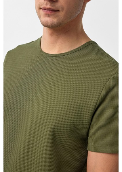 Haki Slim Fit Armürlü Bisiklet Yaka Tişört modelleri