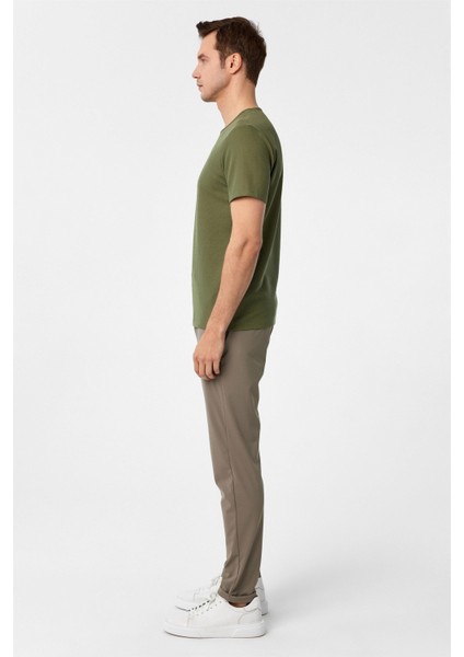 Haki Slim Fit Armürlü Bisiklet Yaka Tişört fırsatları