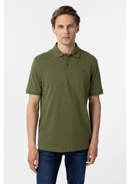 Haki Regular Düz Polo Yaka Tişört
