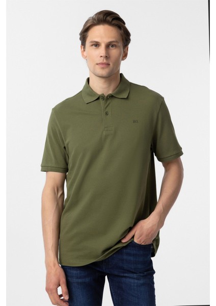 Haki Regular Düz Polo Yaka Tişört