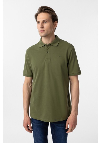 Haki Regular Düz Polo Yaka Tişört