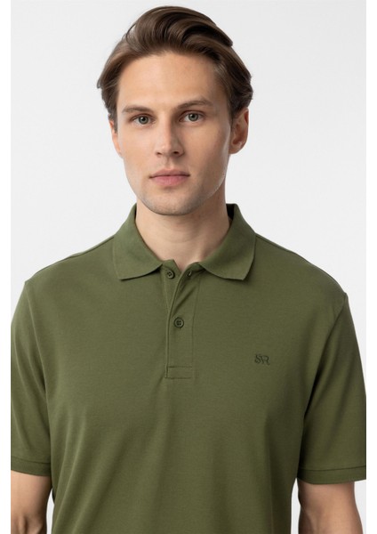 Haki Regular Düz Polo Yaka Tişört